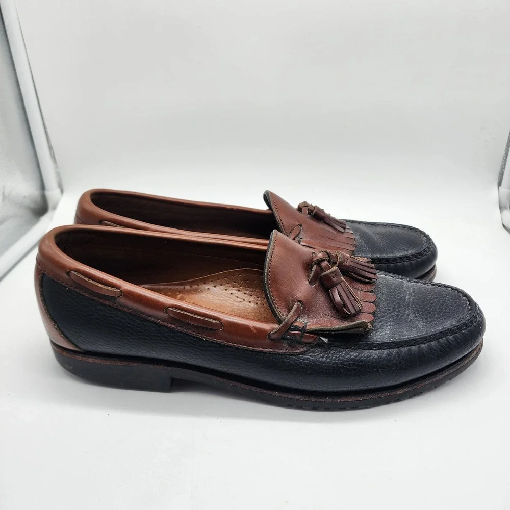 Allen Edmonds Nashua Loafers Men 11 B Narrow Black Brown Leather Kiltie Tassel